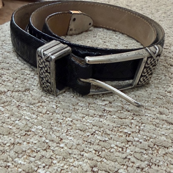 Brighton Accessories - Vintage Brighton Belt S28 B4303 Embossed basket weave black leather